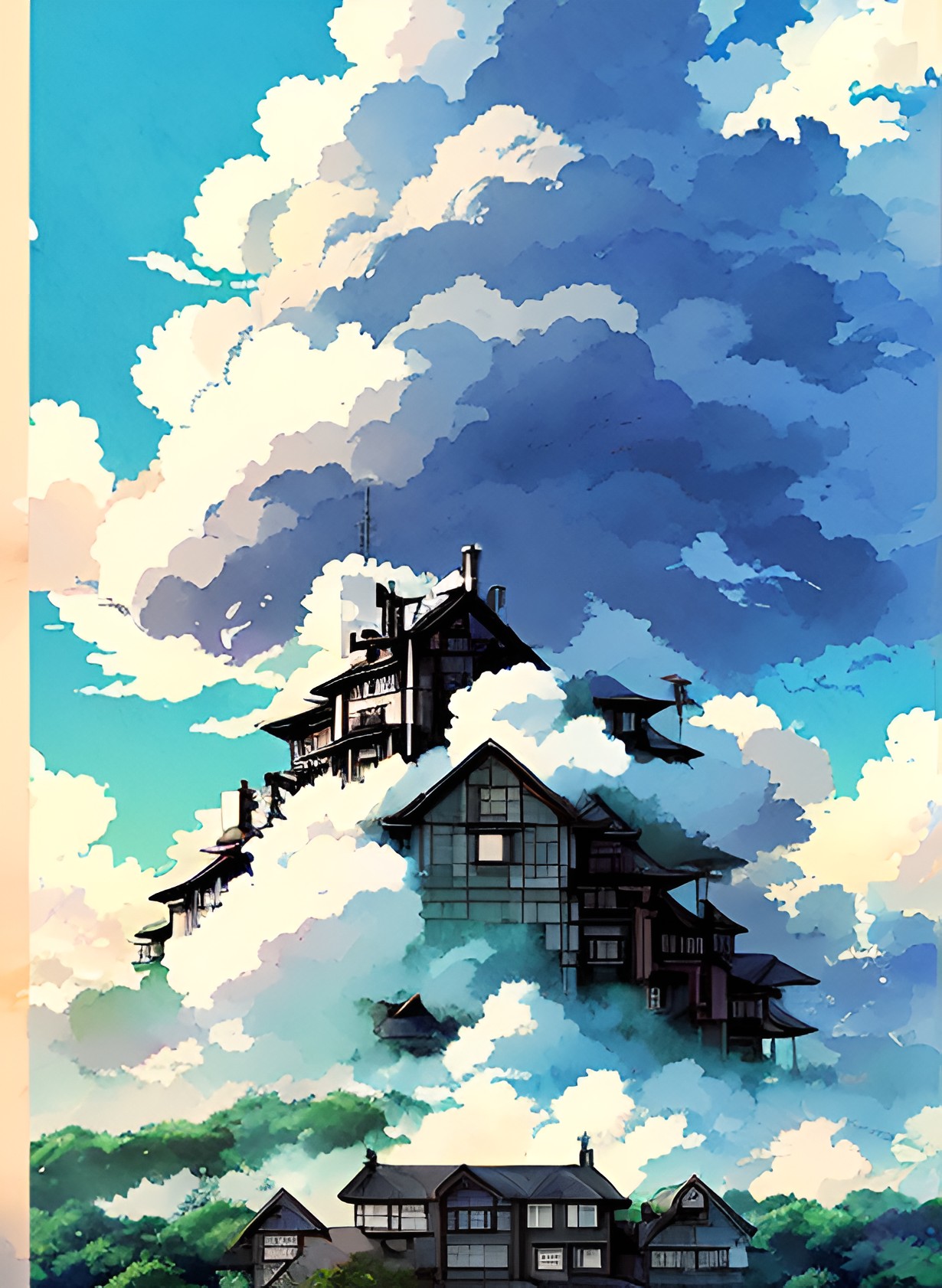 anime movie poster, clouds, house anime_movie_poster,_clouds,_house