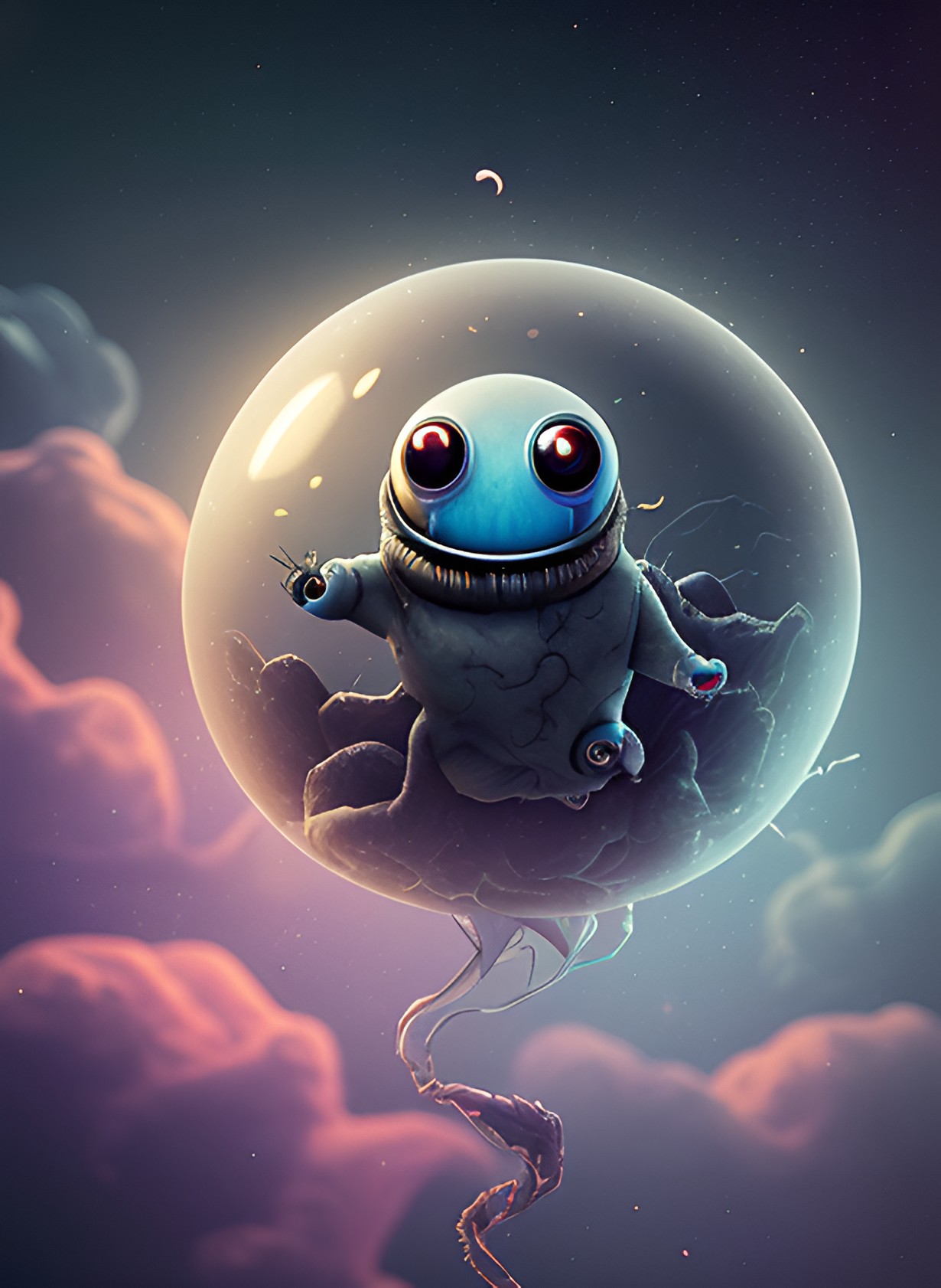 a creepy original whimsical monster floating in space a_creepy_original_whimsical_monster_floating_in_space