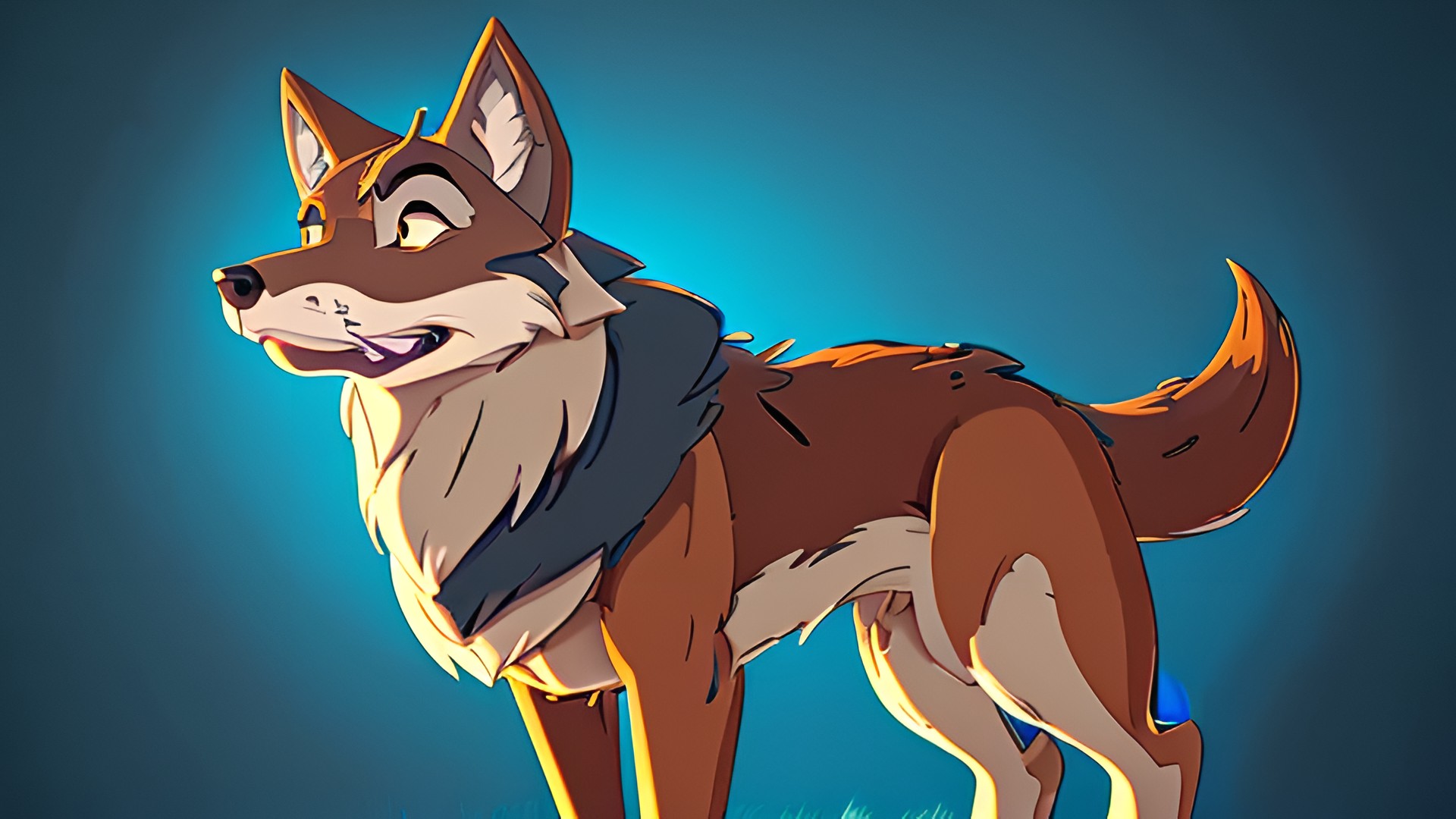 a wolf in the style of Don Bluth, in a cartoon movie, 90s cartoon style, animated film, old disneyy cartoon movie a_wolf_in_the_style_of_Don_Bluth,_in_a_cartoon_movie,_90s_cartoon_style,_animated_film,_old_disneyy_cartoon_movie