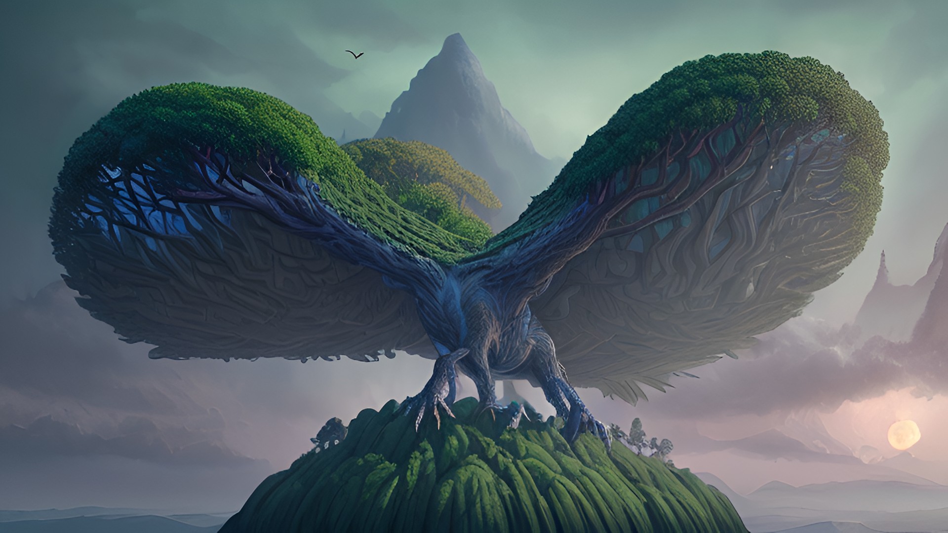 a gigantic bird, amazing trees landscape background a_gigantic_bird,_amazing_trees_landscape_background