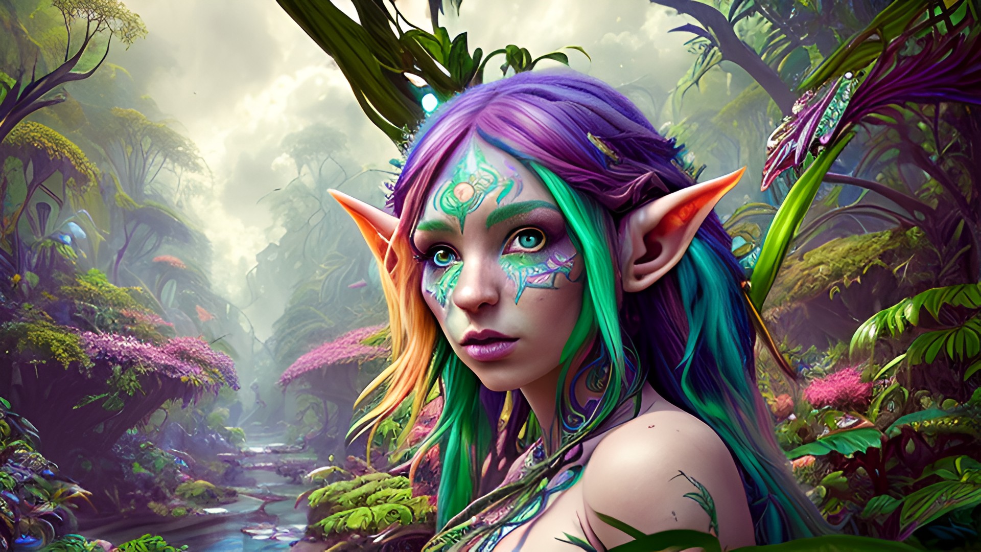 award winning photoshoot colorful mesmerizing portrait of an elf in a fantasy jungle, amazing shot, intricate realistic details, amazing clouds award_winning_photoshoot_colorful_mesmerizing_portrait_of_an_elf_in_a_fantasy_jungle,_amazing_shot,_intricate_realistic_details,_amazing_clouds