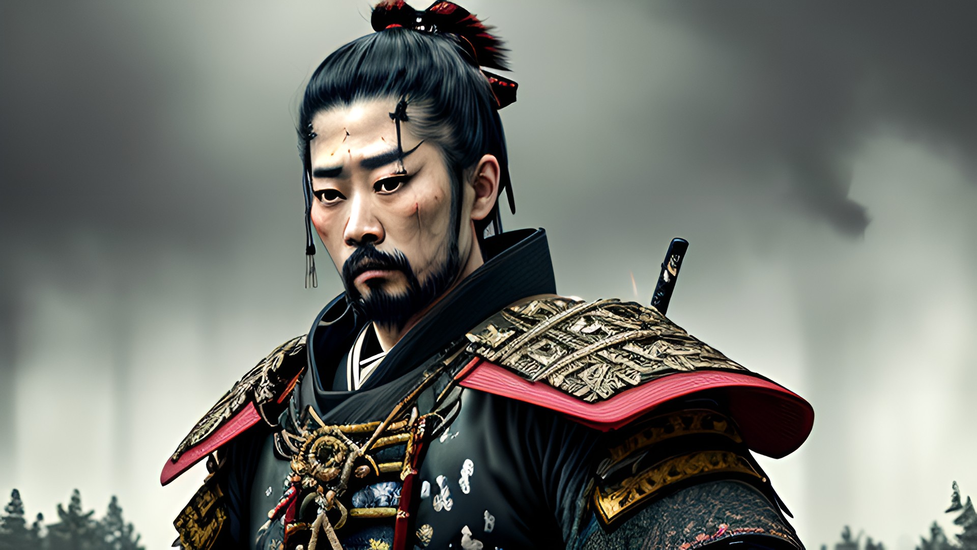 award winning painting of a samurai, intricate details, in a forest, white clouds  award_winning_painting_of_a_samurai,_intricate_details,_in_a_forest,_white_clouds_