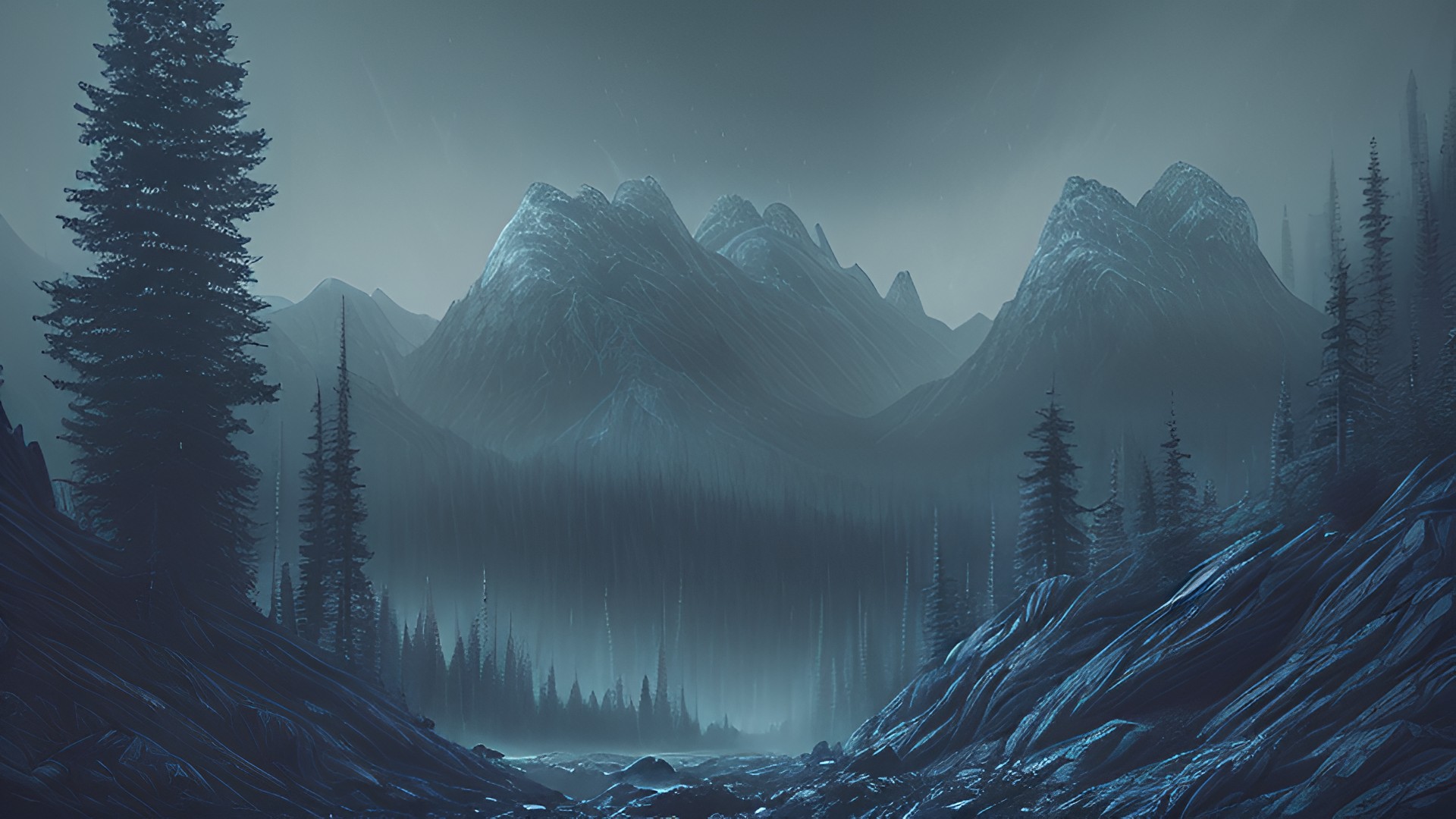 forest mountains, dark atmosphere forest_mountains,_dark_atmosphere