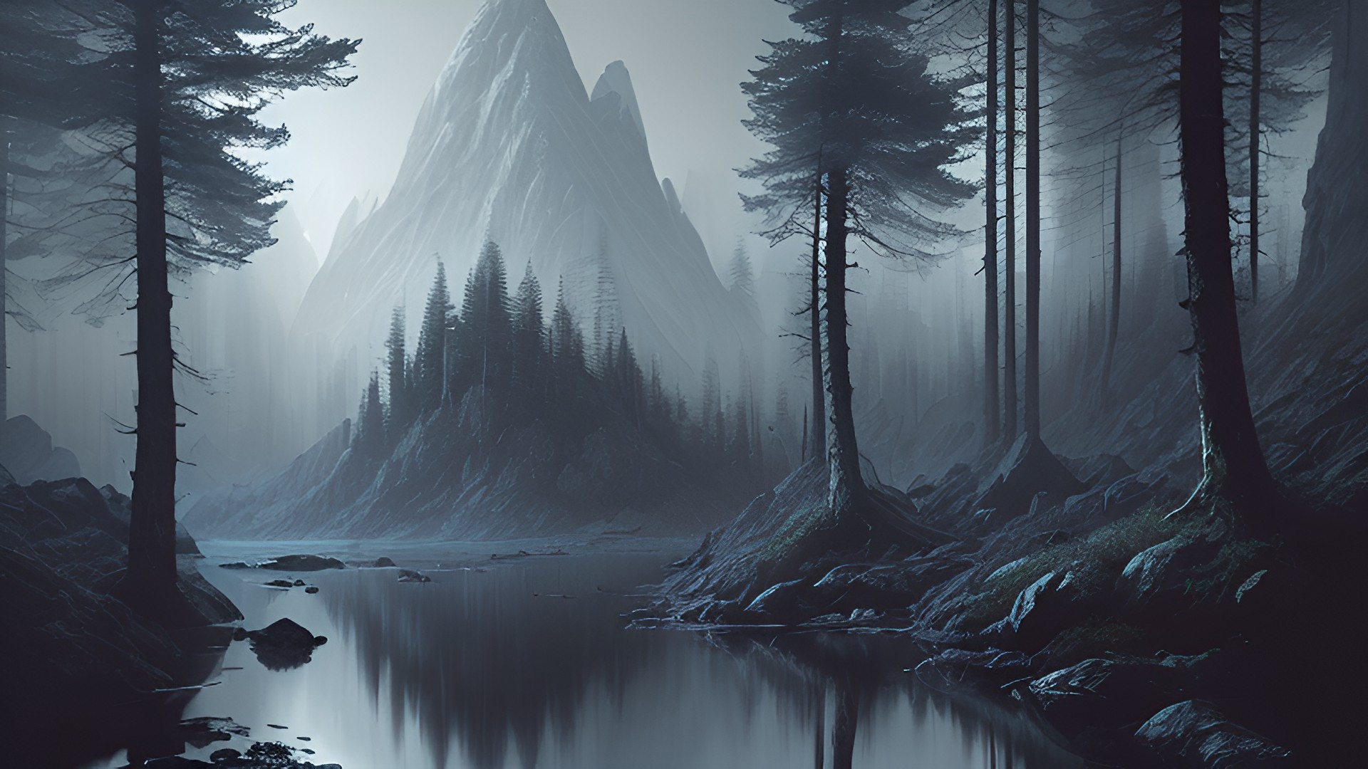 mountain forest, dark atmosphere mountain_forest,_dark_atmosphere