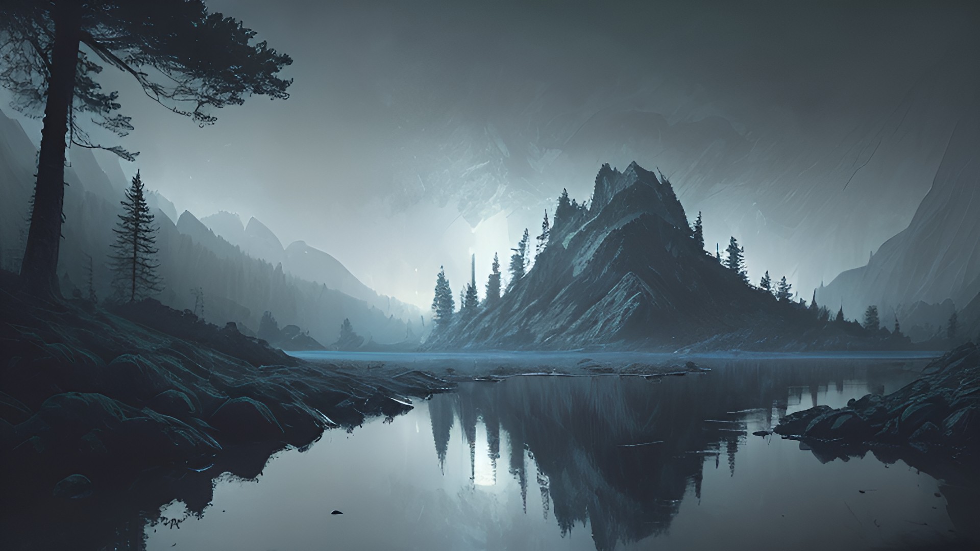mountain forest, dark atmosphere mountain_forest,_dark_atmosphere
