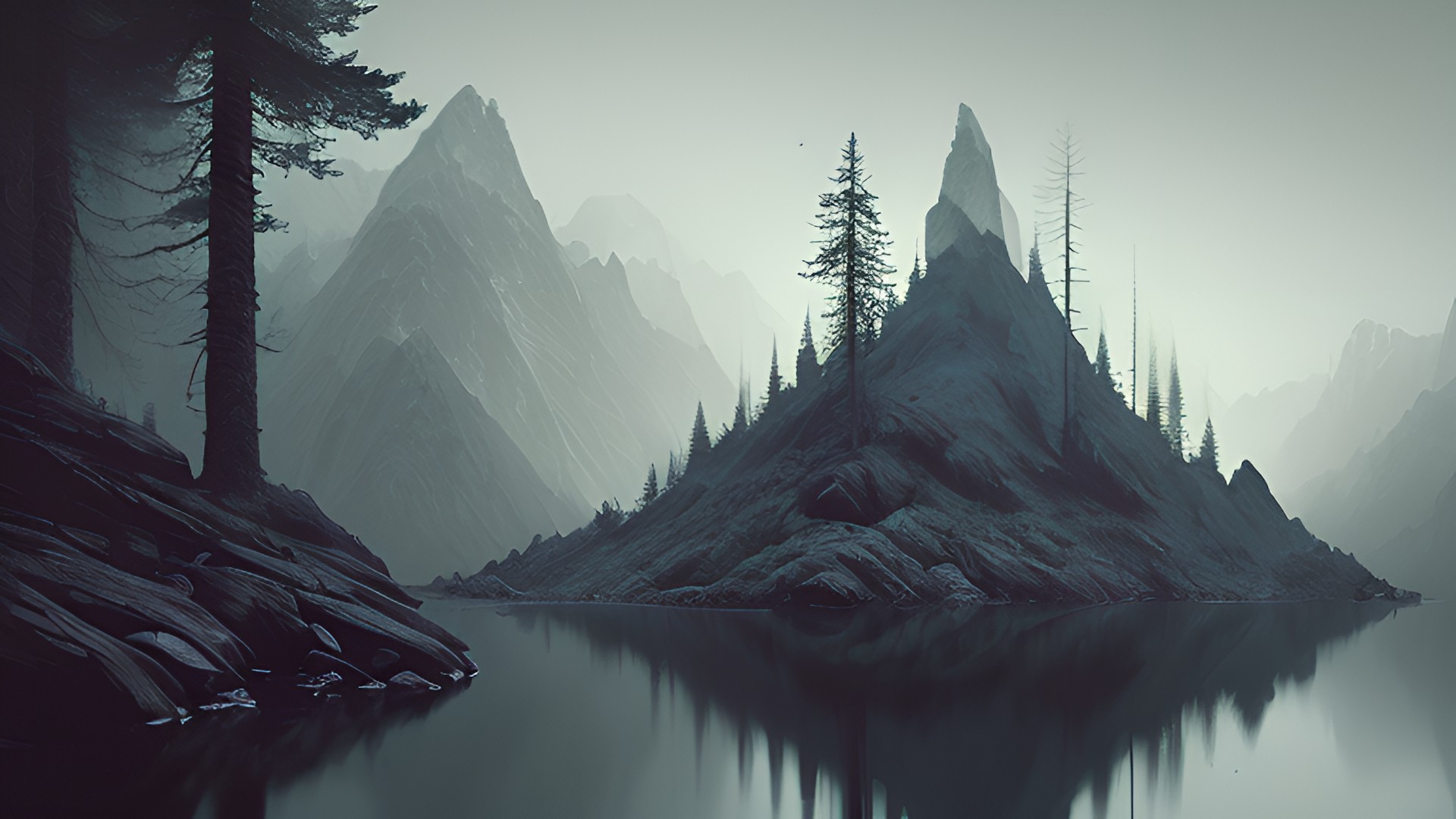mountain forest, dark atmosphere mountain_forest,_dark_atmosphere