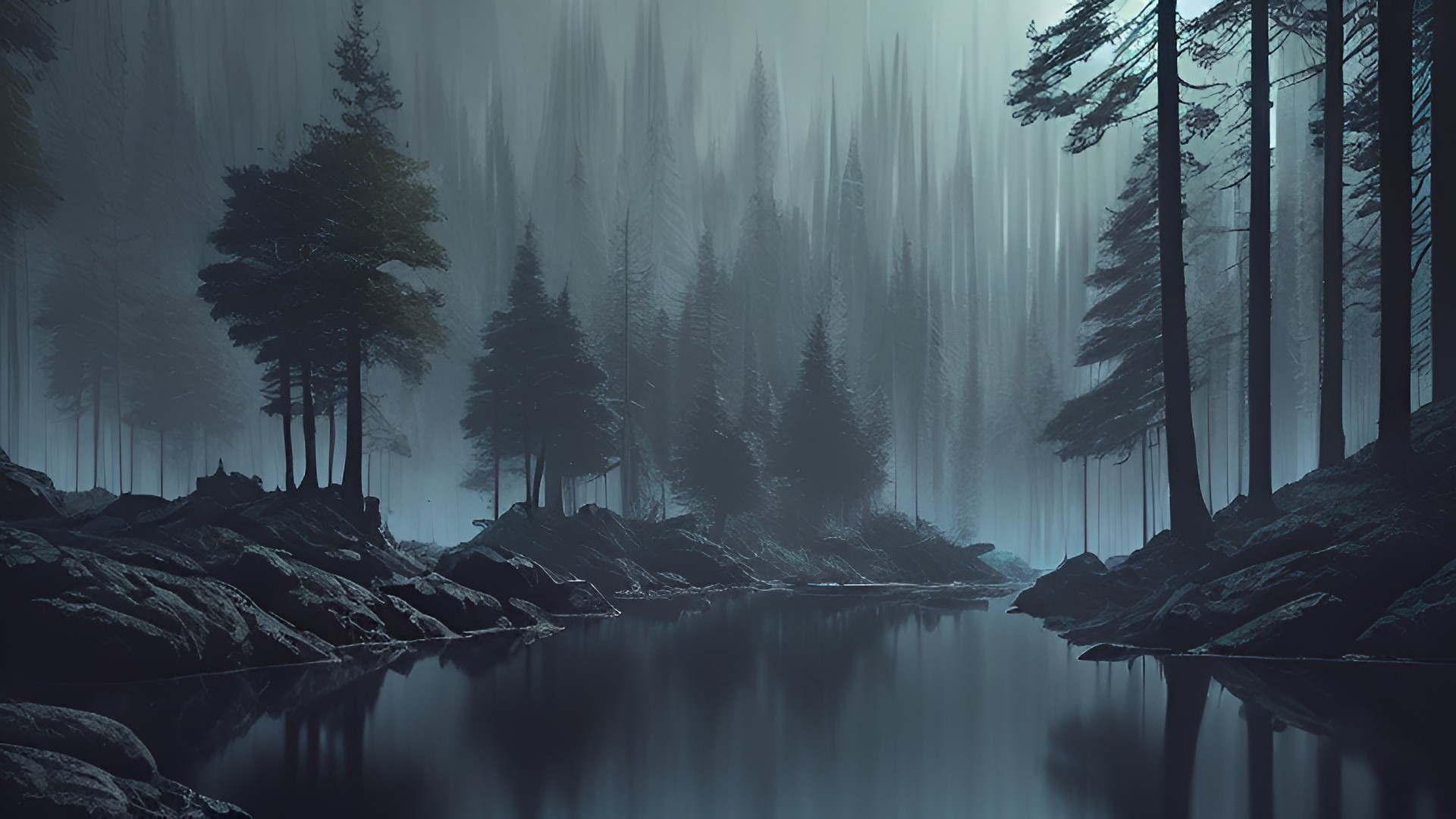 mountain forest, dark atmosphere mountain_forest,_dark_atmosphere