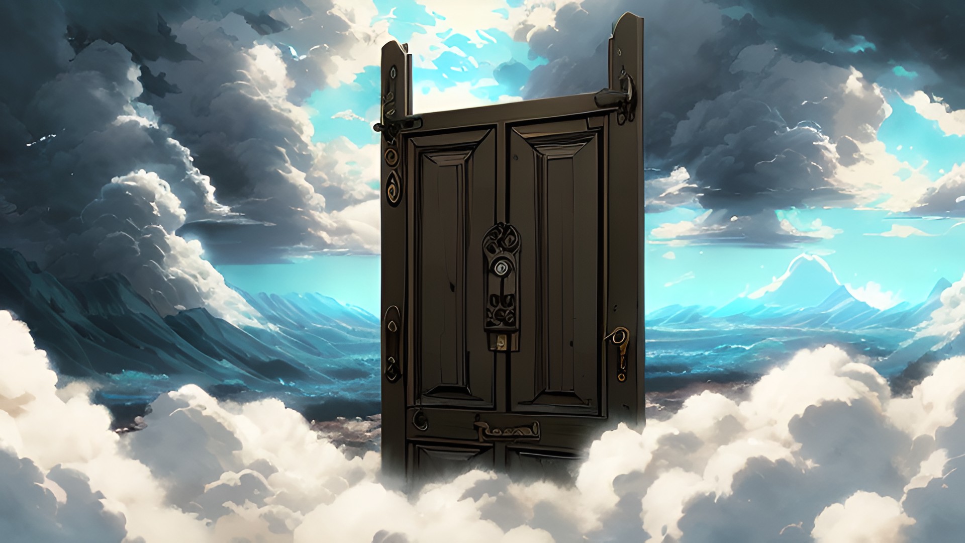 breathtaking anime painting of a mysterious door in an anime or manga style, manga, in the open with astonishing clouds breathtaking_anime_painting_of_a_mysterious_door_in_an_anime_or_manga_style,_manga,_in_the_open_with_astonishing_clouds