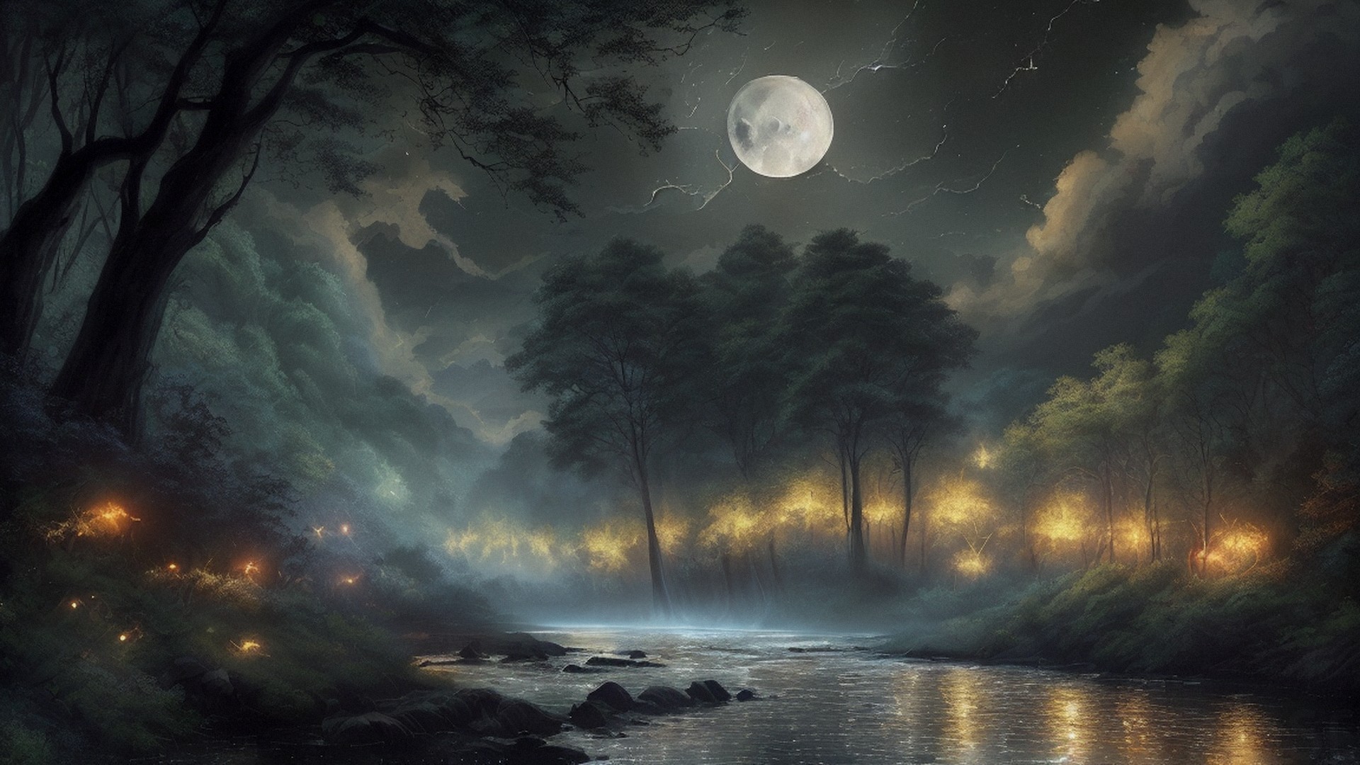 breathtaking painting of a river and forest with fireflies under the moonlit sky, visible sky and visible moon, breathtaking clouds at dawn during the morning breathtaking_painting_of_a_river_and_forest_with_fireflies_under_the_moonlit_sky,_visible_sky_and_visible_moon,_breathtaking_clouds_at_dawn_during_the_morning