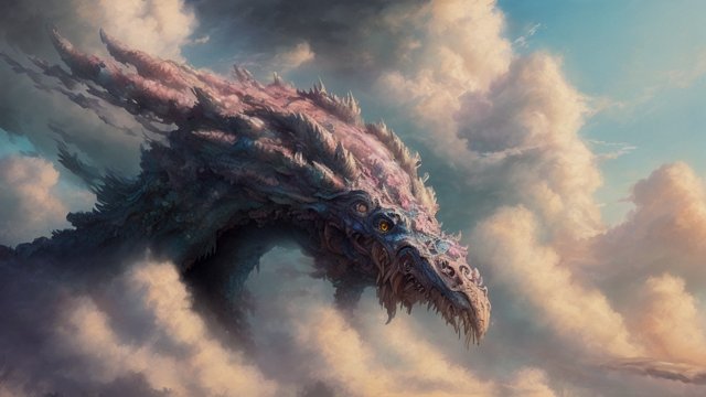 breathtaking painting of a large whimsical creature  breathtaking anime clouds