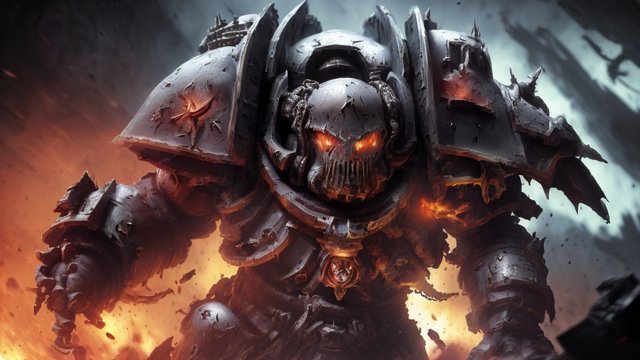 a masterful illustrated portrait of a chaos space marine from warhammer 40k abyssal armored evil space marine