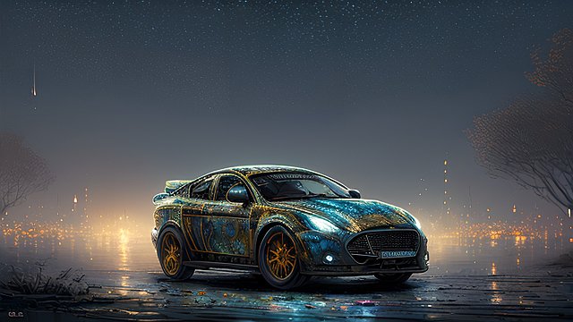 a car in a starry night