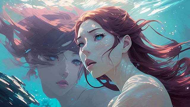 anime scene underwater, portrait, anime