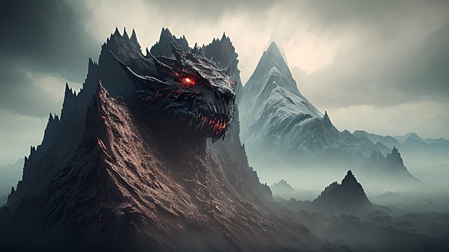the most breathtaking award winning amazing 4k uhd detailed fascinating photo, a dark demon with gigantic mountains, intricate realistic details, amazing original cloud