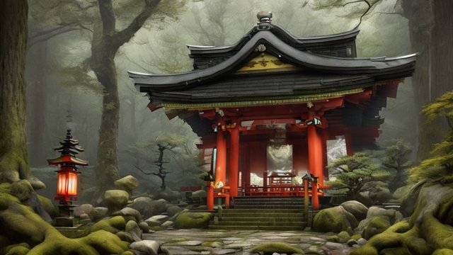 little shrine in a forest  japan  award winning painting