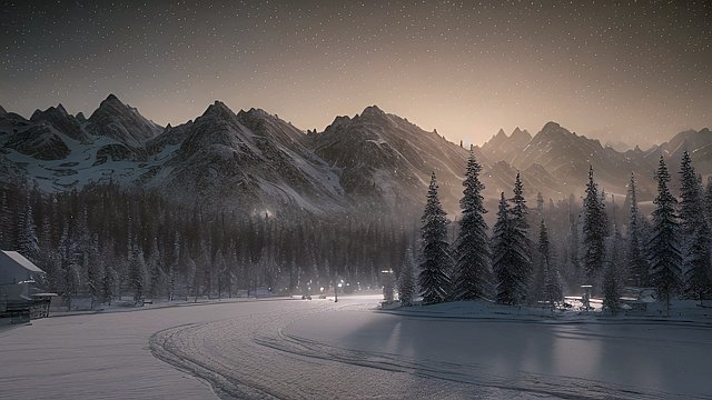 4k breathtaking ultrarealistic RAW color photo of a night snowy landscape  intricate realistic details