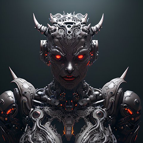 robotic demon  intricate details  portrait