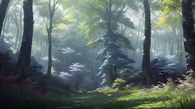 anime painting of an anime forest