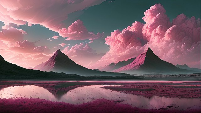 award winning deep pink photo, high contrast, intricate realistic details, breathtaking clouds