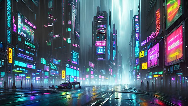 award winning photo of a cyberpunk city under rain  intricate realistic details  breathtaking clouds