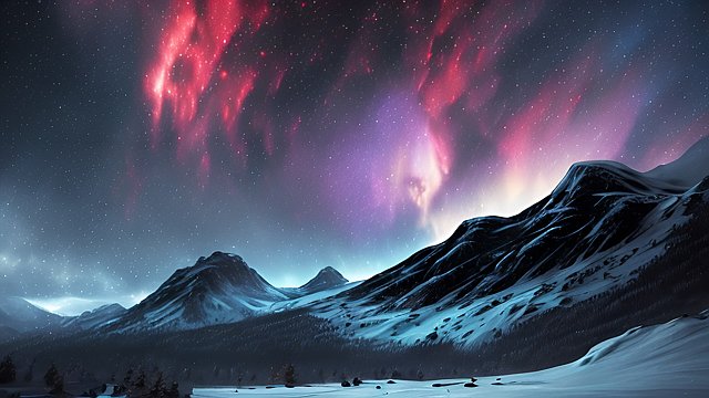 4k breathtaking night snowy landscape with a nebulae  colorful  intricate realistic details2
