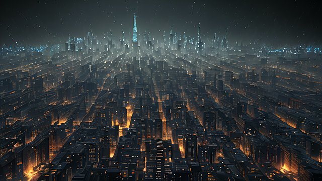 award winning dark cryptic deep breathtaking gaussian euler scatter photo of a city, high contrast, intricate realistic details