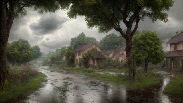 award winning colors of a the rain in the countryside, intricate realistic details, breathtaking clouds