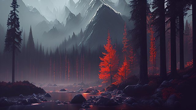 forest mountains, dark atmosphere, morning