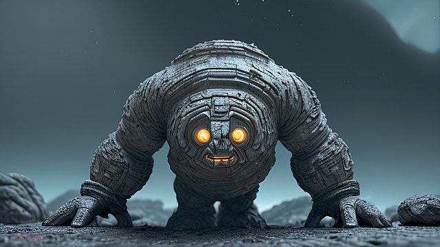 award winning ultradetailed ultramesmerizing photo of a golem around rocks, intricate ultrarealistic details