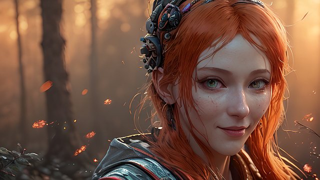 the most breathtaking award winning amazing 4k uhd detailed fascinating anime portrait of happy russian woman in a forest during sunset  intricate realistic details  dark orange shades