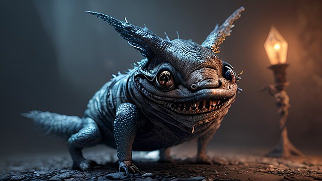 award winning mesmerizing photo of a whimsical creature in a dark dungeon, intricate realistic details