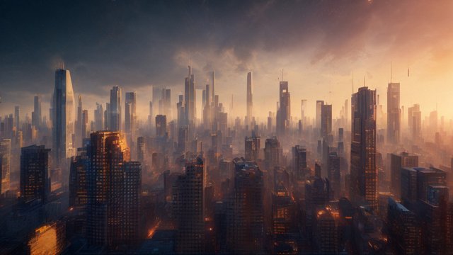 a city buildings background with elements of data science and technology