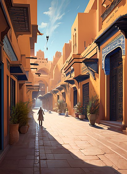 beautiful painting inside a morrocan street