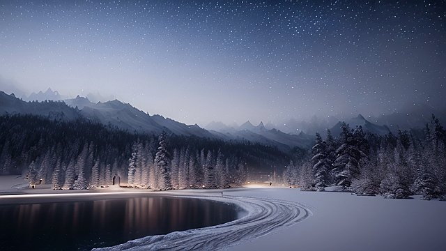 4k breathtaking ultrarealistic RAW color photo of a night snowy landscape  intricate realistic details