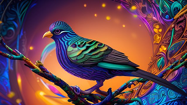 a bird with four eyes  beautiful colorful  intricate details  dark colorful background  award winning colorful painting
