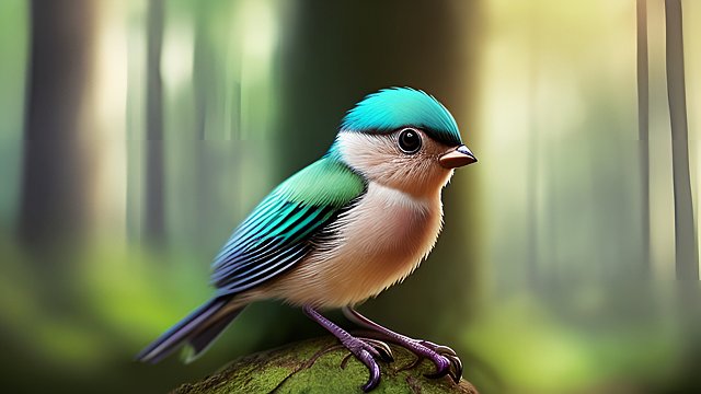 award winning photo of a cute little bird in forest  intricate realistic details