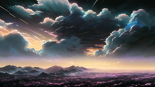 breathtaking anime painting of a dark night in an anime or manga style, manga, in the open with astonishing clouds