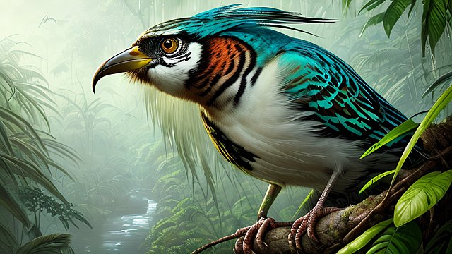 the most absolute insane mesmerizing award winning painting of a bird in a jungle