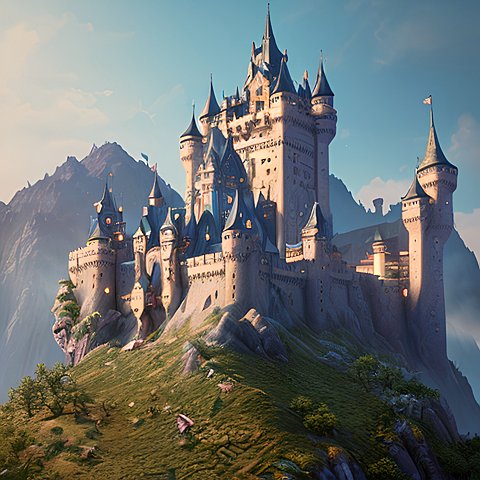 gigantic castle in a mountain  beautiful intricate details