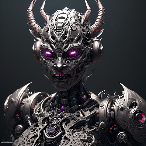 robotic demon, intricate details, portrait