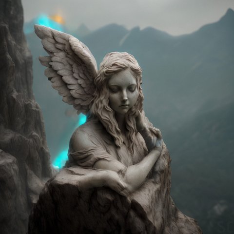 breathtaking photo of a stone angel statue hiding face on a mountain