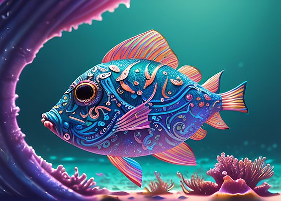 cute little fish in the sea, beautiful colorful, intricate details, dark background, award winning colorful painting