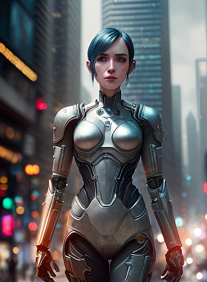 award winning octane portrait of an android in a city, intricate details