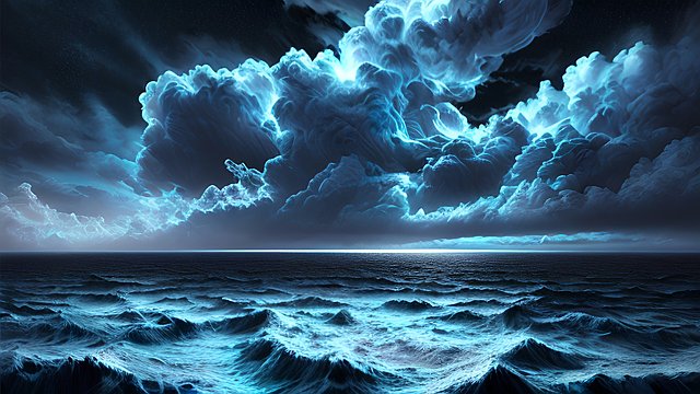 award winning deep blue night photo, high contrast, intricate realistic details, breathtaking clouds