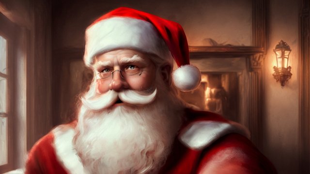 breathtaking painting portrait of santa claus in his house