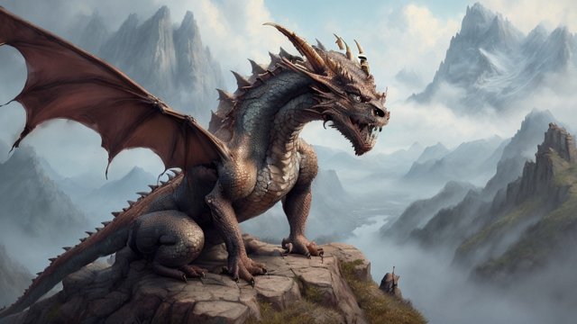 breathtaking portrait painting of a dragon on a mountain  beautiful intricate realistic details