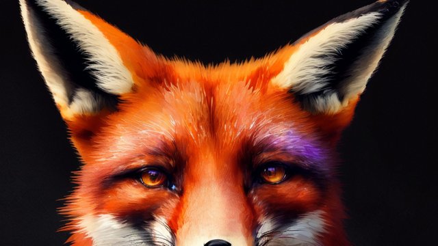breathtaking portrait of a fox, colorful ink, black background, intricate details, dark shade