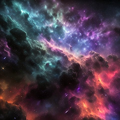 amazing colorful large nebulae  high contrast  starry sky  dark  black