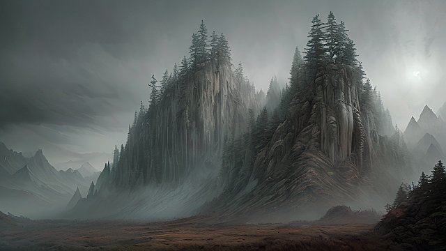the most breathtaking gigantic ghost in forest mountain, absolutely stunning landscape