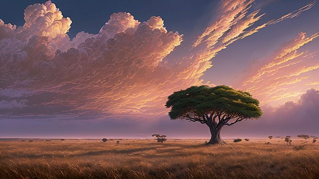 award winning painting of savanna, intricate realistic details, amazing clouds